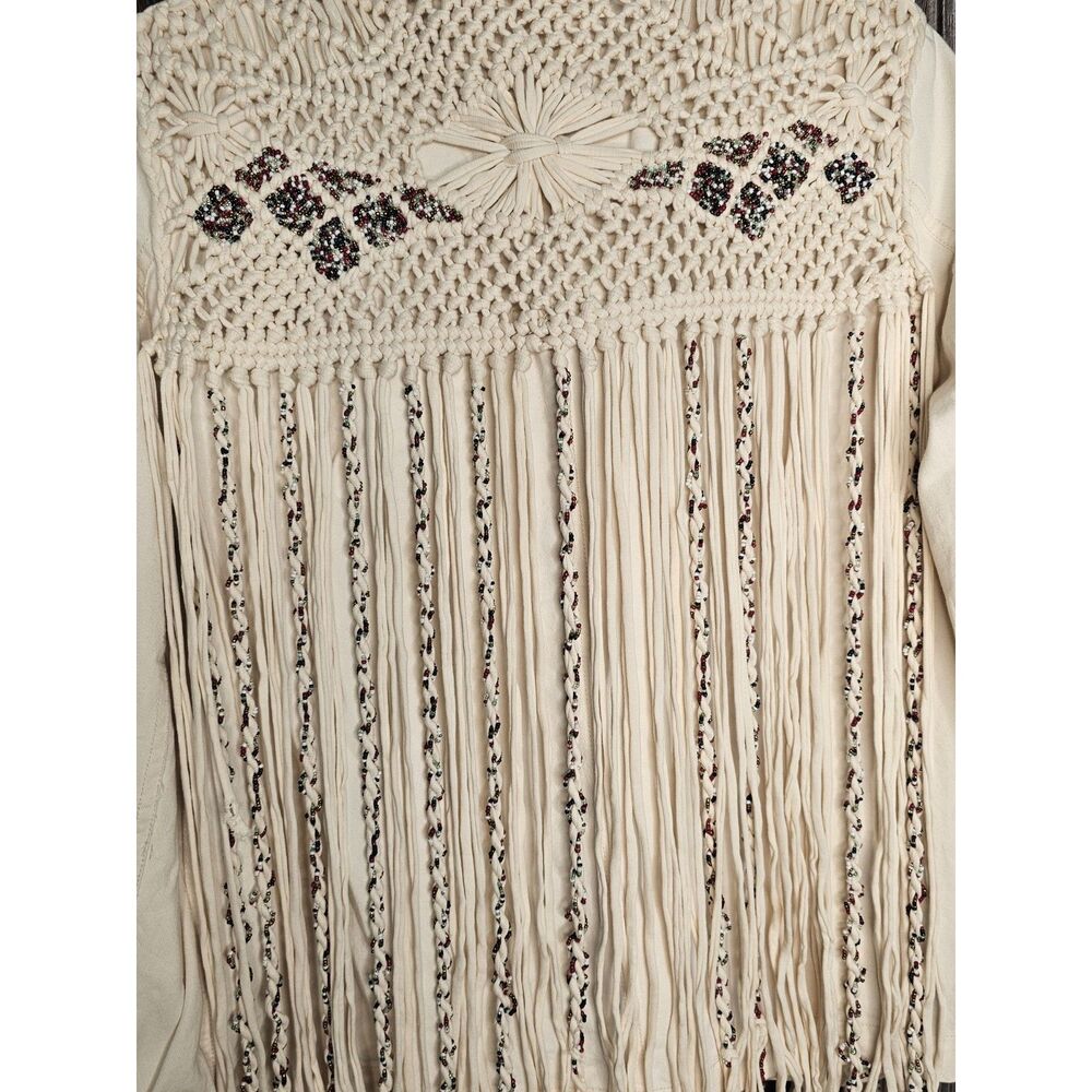 Zara Fringe Western Beaded Boho Button Front Festival Jacket Medium - Picture 12 of 16